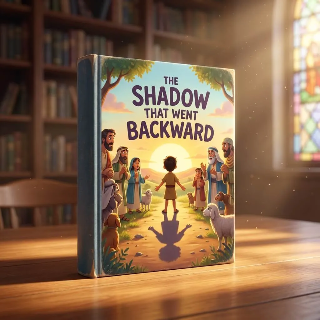 3D render of a sunlit path where a child's shadow moves toward a glowing sun in a miracle of time.