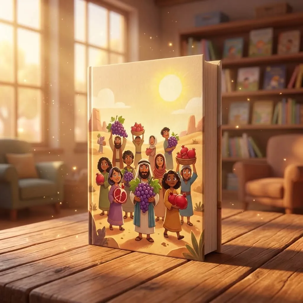 3D action scene of people carrying massive clusters of grapes back from a lush valley.