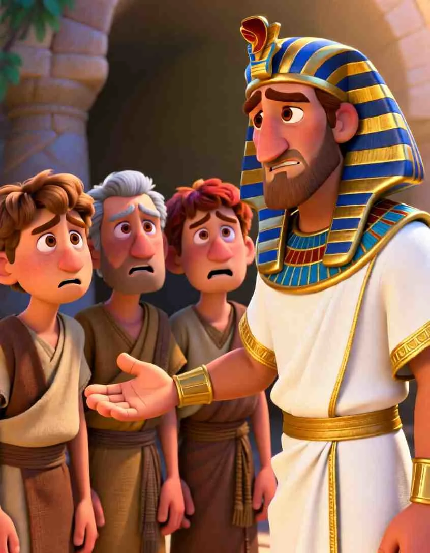 Cinematic 3D scene of several men bowing before a powerful ruler in a sunlit palace hall.