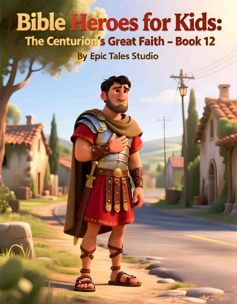 Front cover of the children's book featuring cinematic 3D art of a Roman officer in silver armor.