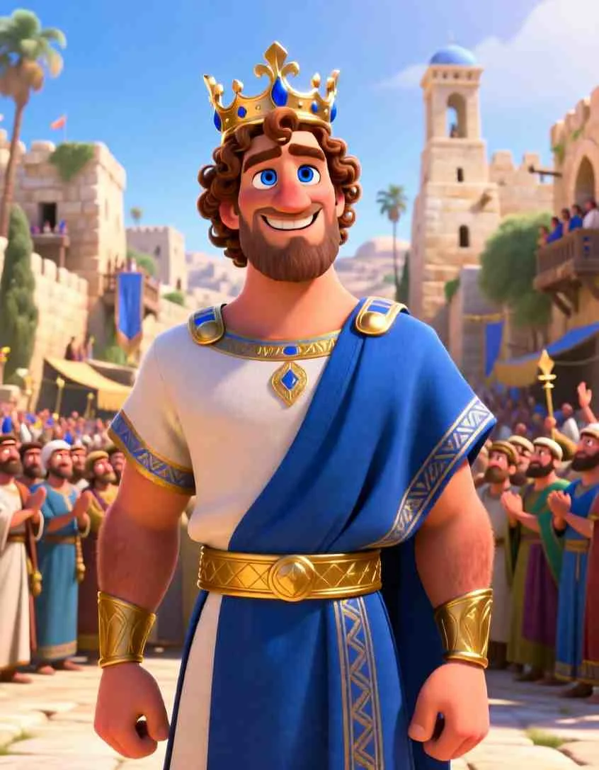 Heartwarming 3D illustration of David looking toward the horizon with courage and trust in his eyes.