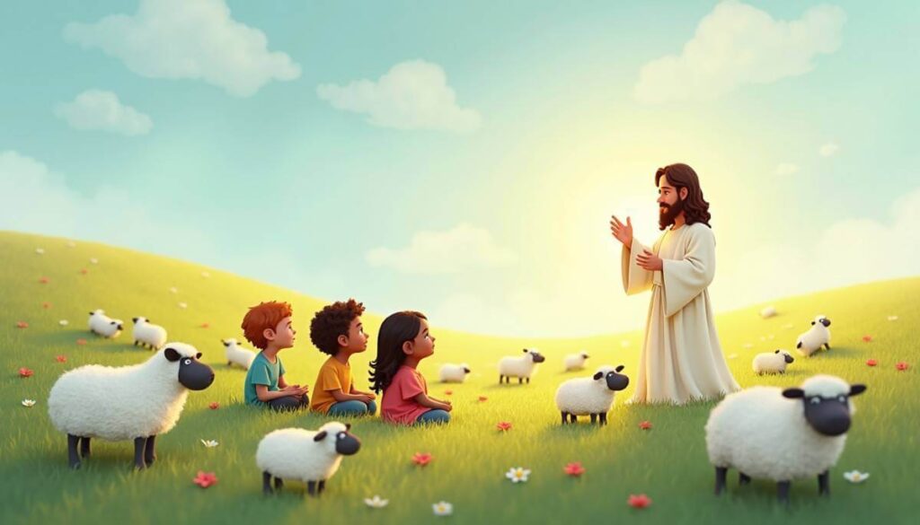An illustration of children showing kindness to one another, inspired by the life of Jesus.