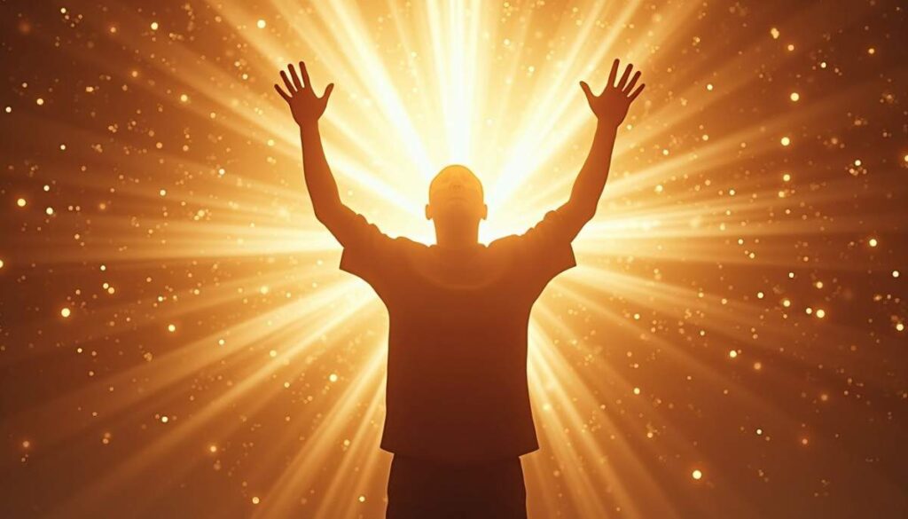 An uplifting image of a person experiencing freedom and peace in the presence of God.