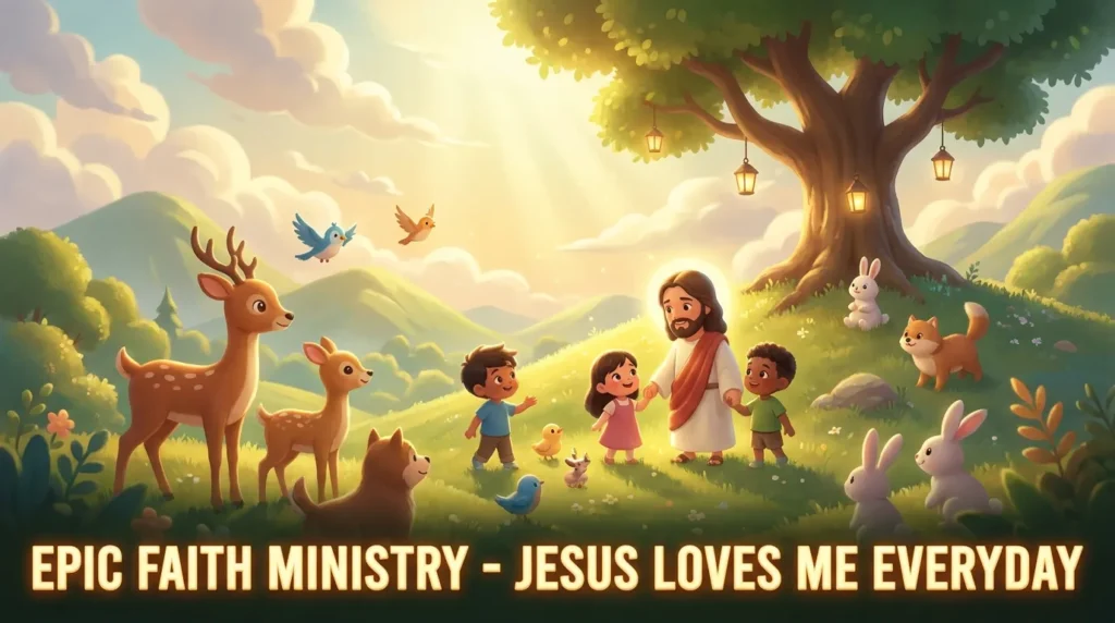 3D animation of a happy family walking together in a beautiful, sunlit park.