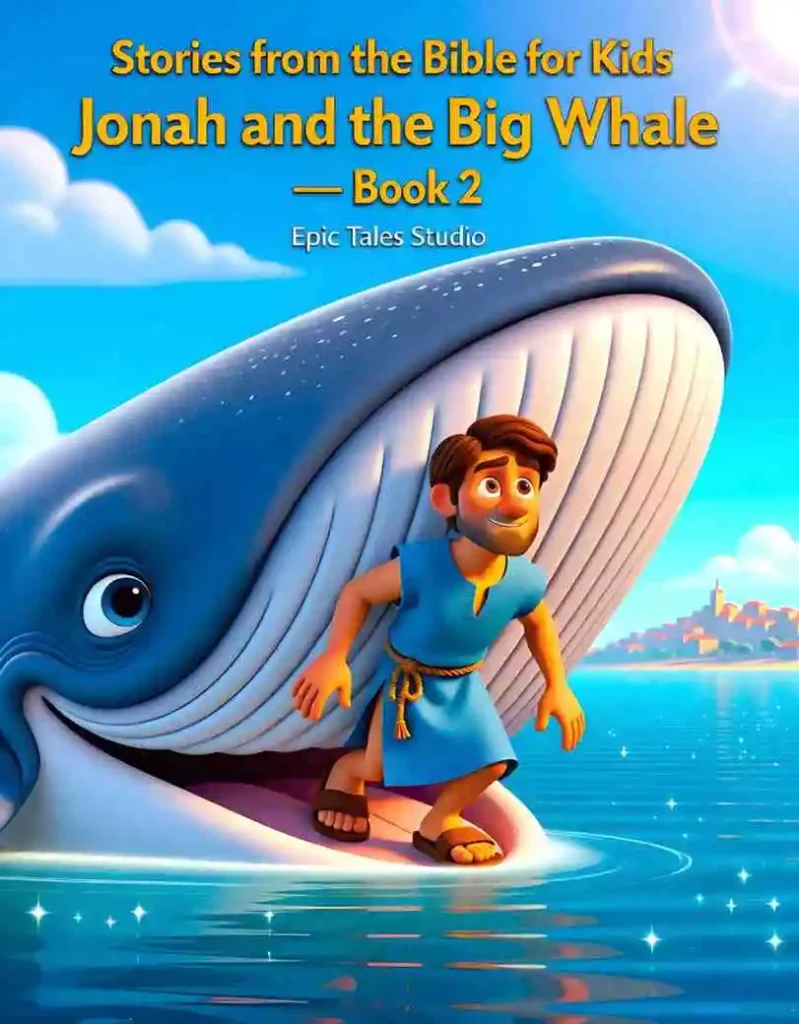 Front cover of Jonah and the Big Whale children's Bible story book featuring cinematic 3D illustration.