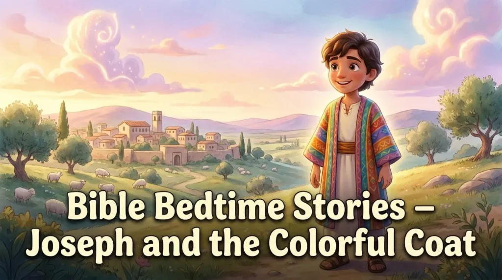 Joseph wearing his vibrant, multi-colored coat in a sunny outdoor field, 3D Pixar style.
