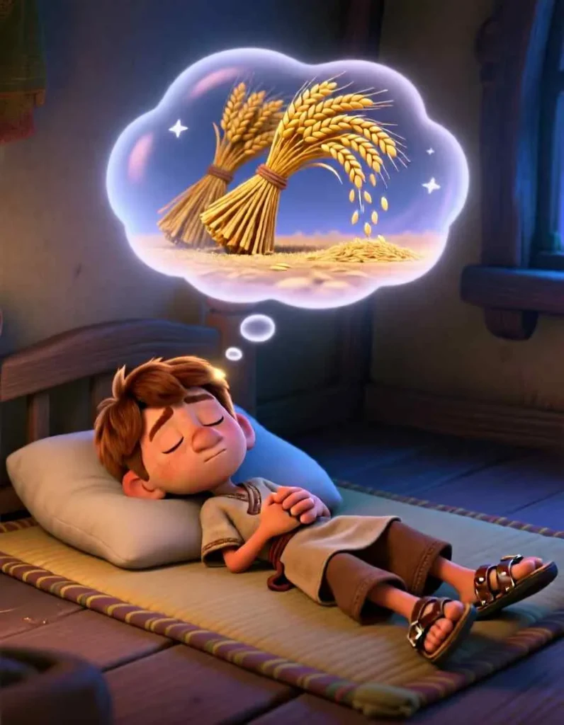 Cinematic 3D scene of Joseph looking up at a beautiful night sky, dreaming of the big plans for his life.
