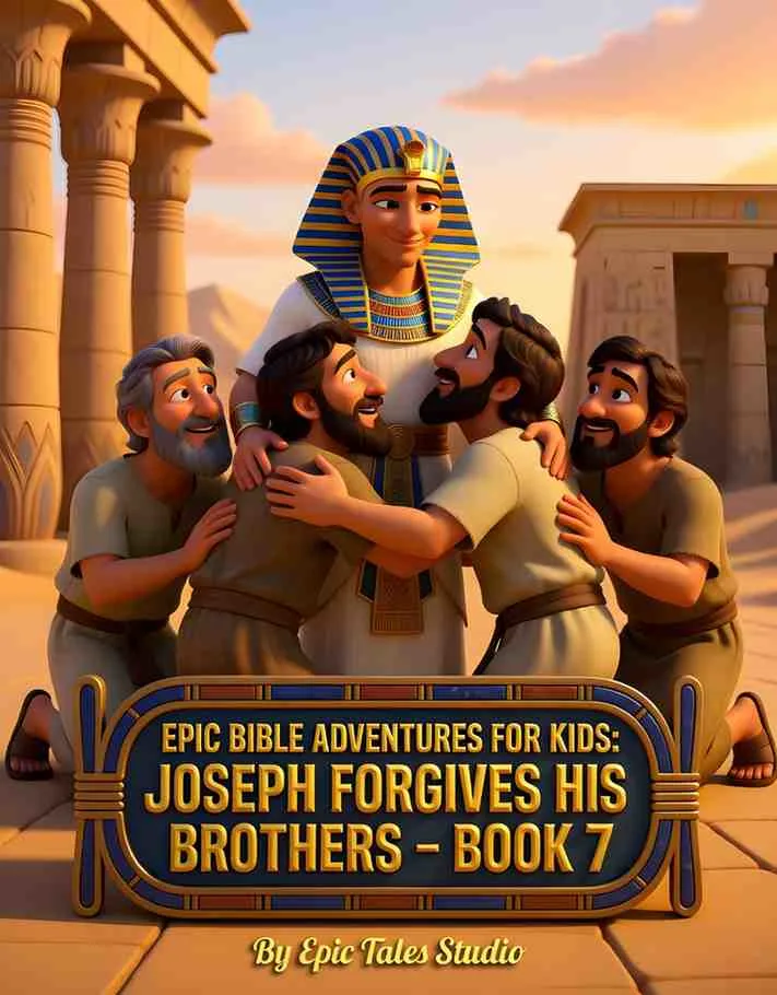 Front cover of Joseph's story children's book featuring cinematic 3D art of Joseph as an Egyptian ruler.