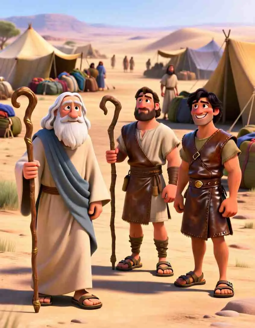 Heartwarming 3D illustration of two men standing strong and smiling while others look worried in the background.