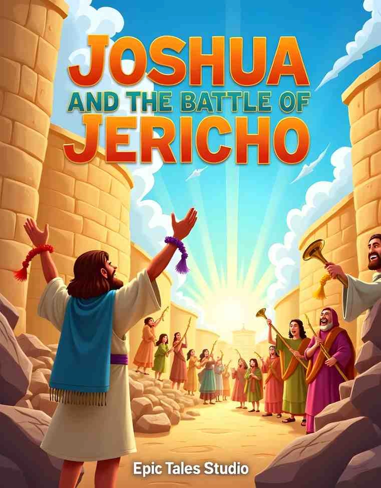 Front cover of Joshua and the Battle of Jericho children's Bible story featuring 3D cinematic art.