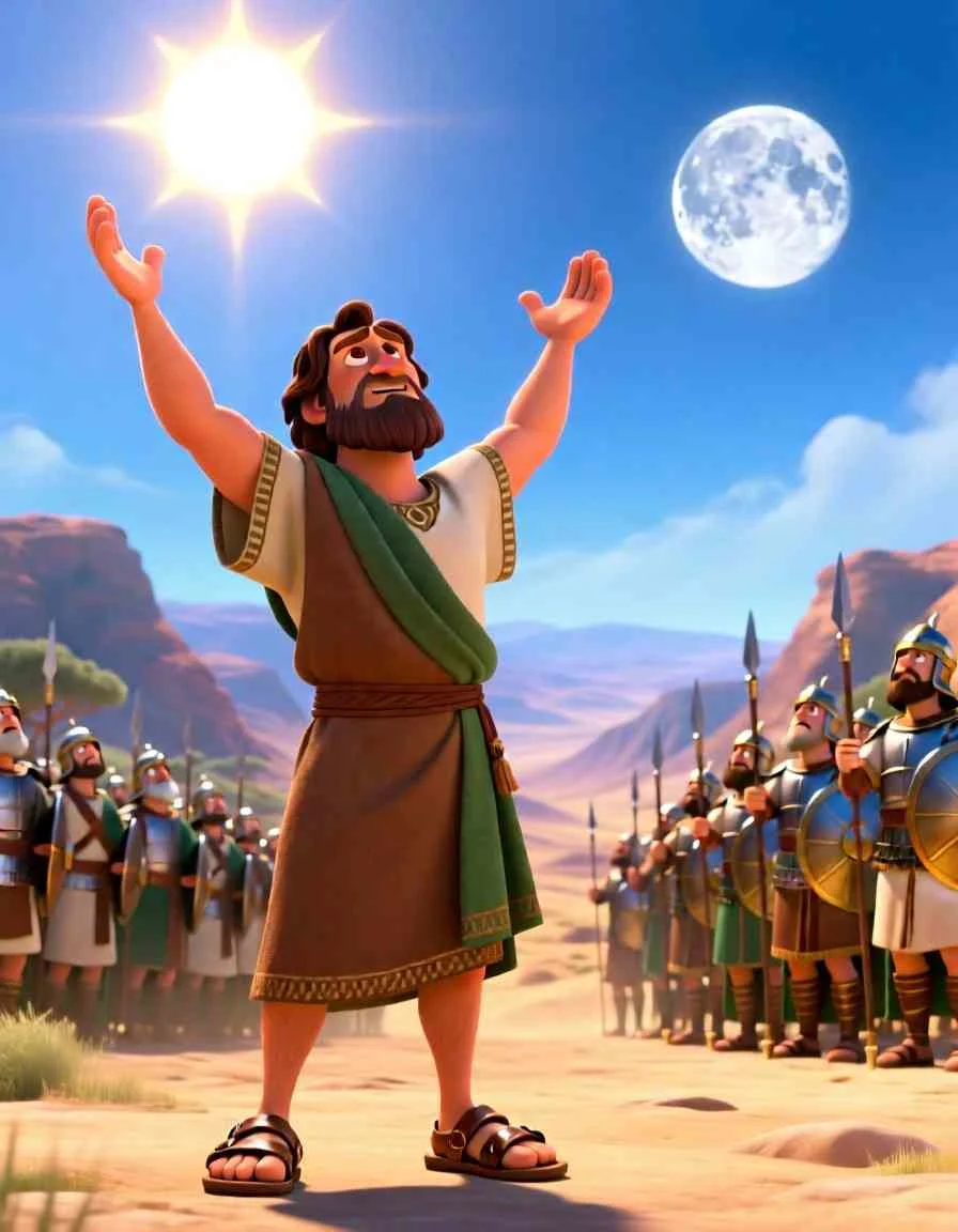 Cinematic 3D scene of a man standing on a hill, looking at the sun and moon together in the sky.