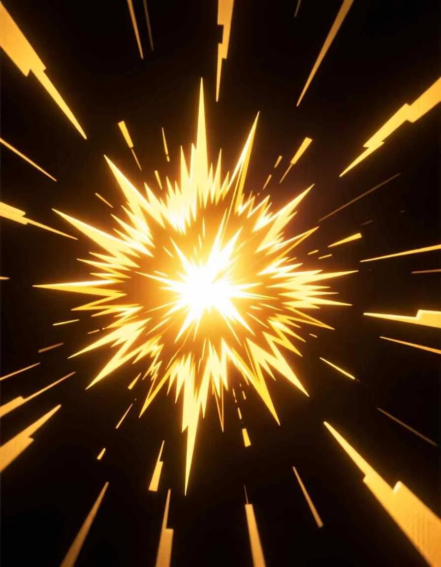 3D illustration of bright, warm light exploding into a dark, quiet space at the start of creation.