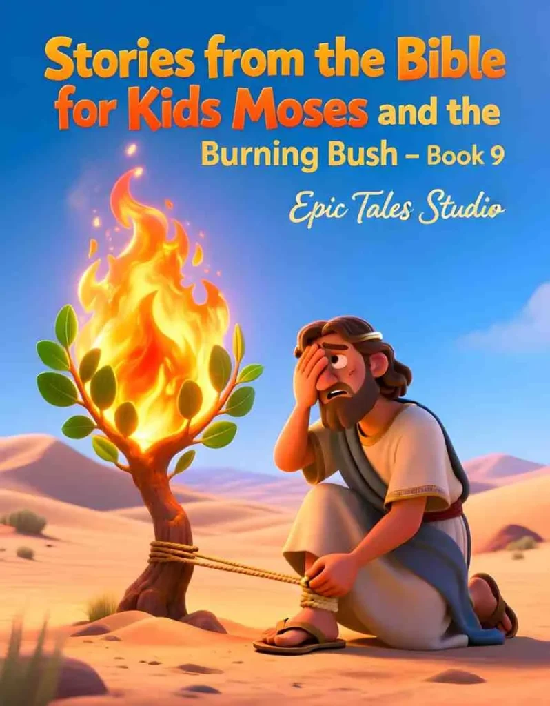 Front cover of Moses and the Burning Bush children's Bible story book featuring cinematic 3D illustration.