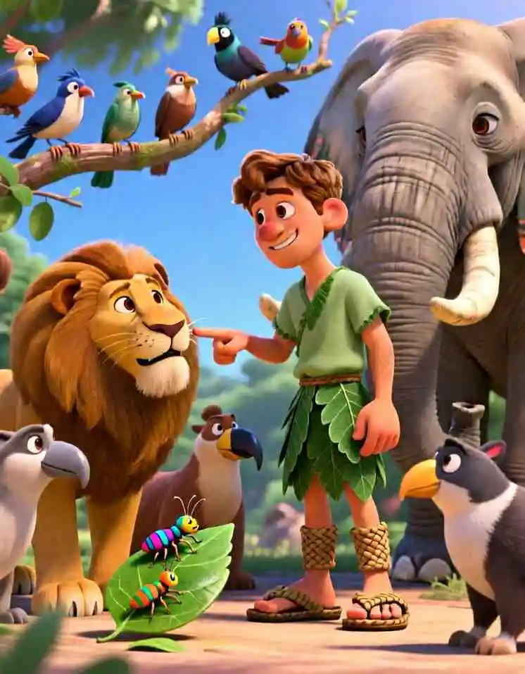Adam and Eve in the Garden of Eden – Calm Bedtime Bible Story Cinematic 3D scene of animals like elephants and giraffes living peacefully in the Garden of Eden.