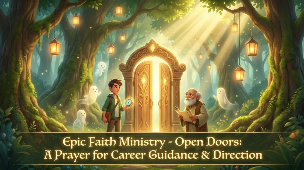 3D illustration of glowing open doors representing new opportunities and faith.