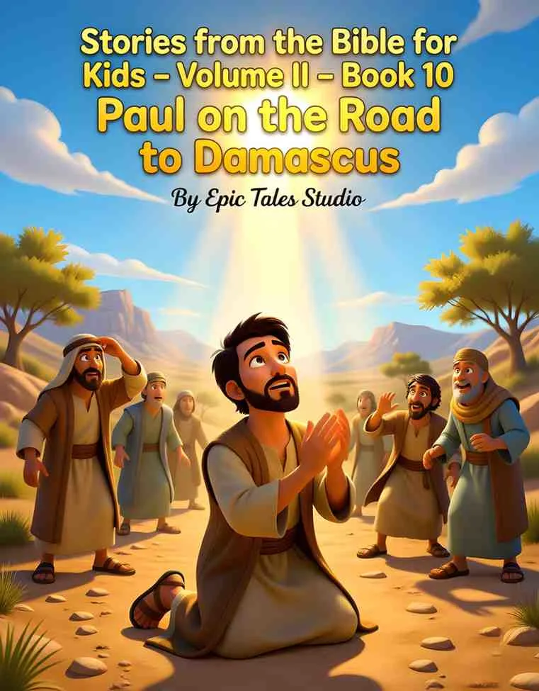 Front cover of Paul on the Road to Damascus children's Bible story featuring 3D cinematic animation.