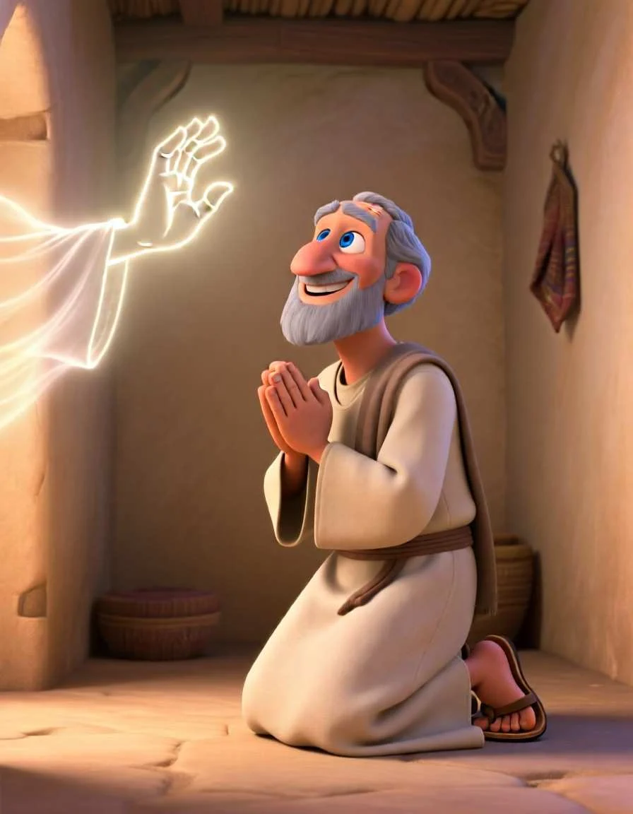 Heartwarming 3D illustration of Paul smiling and talking to a group of people about God's love.