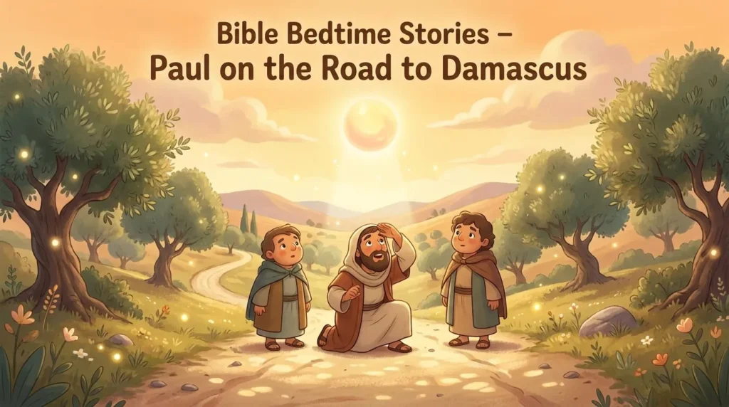 A bright heavenly light shining down on Paul on a dusty road, 3D cinematic scene.