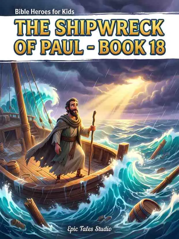 Front cover of the children's book featuring cinematic 3D art of a man on a stormy ship.