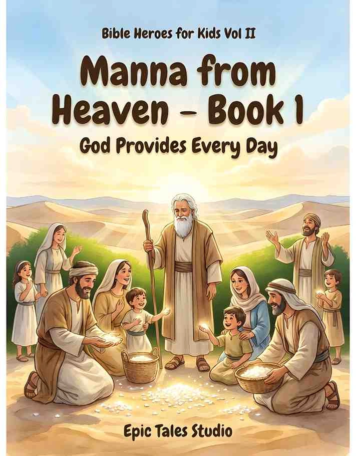 3D animated illustration of the Israelites gathering miraculous manna from heaven in the desert morning light.