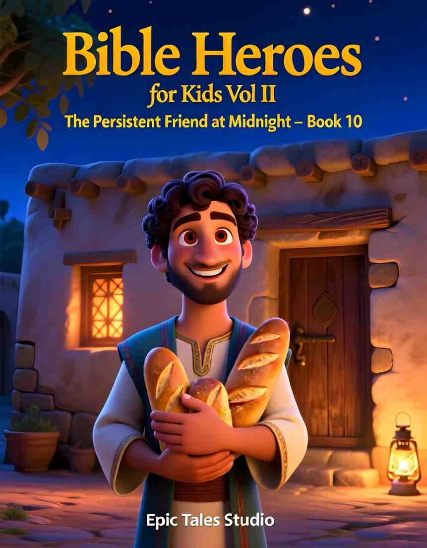A man knocking determinedly on his neighbor's house door under a starry night sky, 3D animated parable illustration.