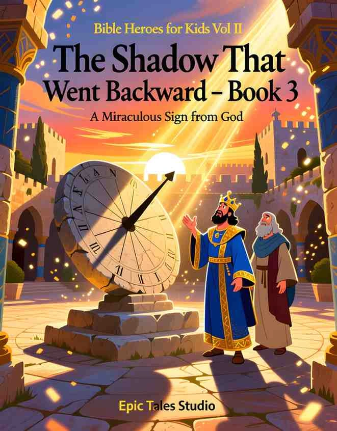 King Hezekiah and the prophet Isaiah watching the shadow miraculously retreat on the ancient sundial steps, 3D animation.